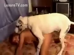 Enormous white dog fucking the hell out of a mature doxy